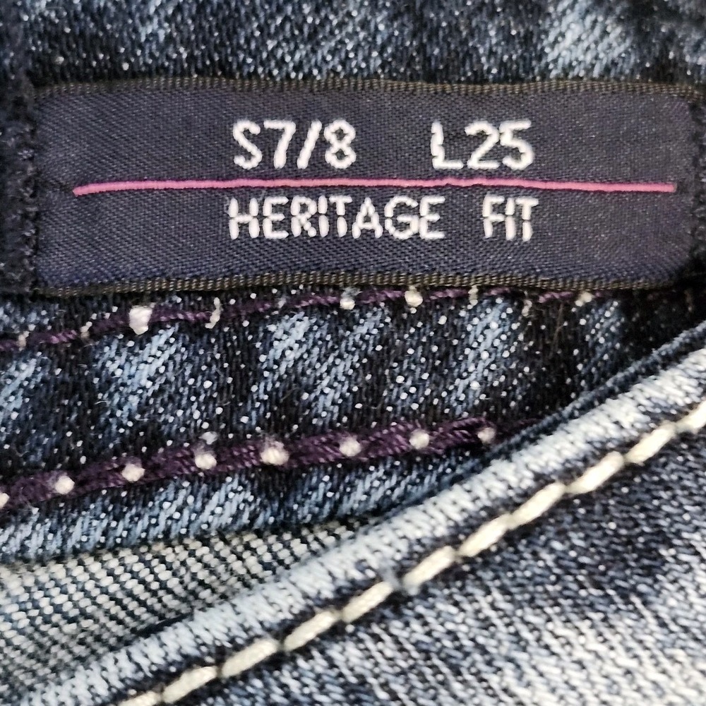 VIGOSS Chelsea Capri Jeans Sz 7/8 L25 Heritage Fit Distressed Embroidered - Picture 10 of 14